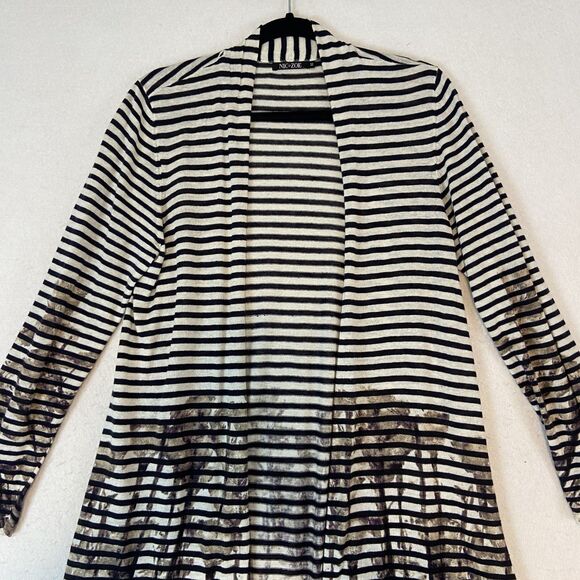 Nic Zoe Duster Cardigan Size‎ M Striped Floral Linen Blend Hi Low Lightweight - Picture 2 of 7